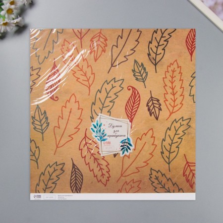 Scrapbooking paper bilateral "leaves and manuscript" density 180 grams set 5 pcs 30.5x32 cm 10-6