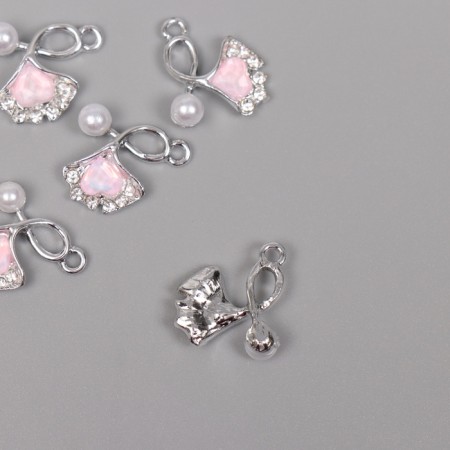 Decor for creativity metal, rhinestones "heart in the leaf" silver 1.7x1.6x0.5 cm-1
