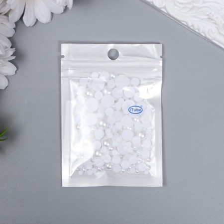 Decor for creativity plastic "Half of beads. White" d = 3-10 mm, set 10 grams-2