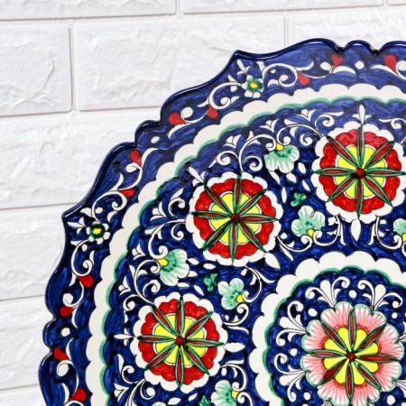 Largan Rishtan ceramics "Flowers", 41 cm, corrugated, blue-3