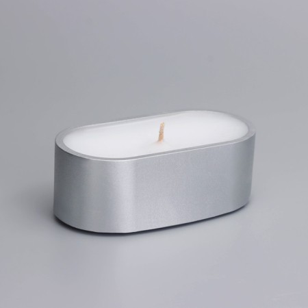 Candle in an oval candlestick of gypsum, 9.5x4.7x3cm, silver-1