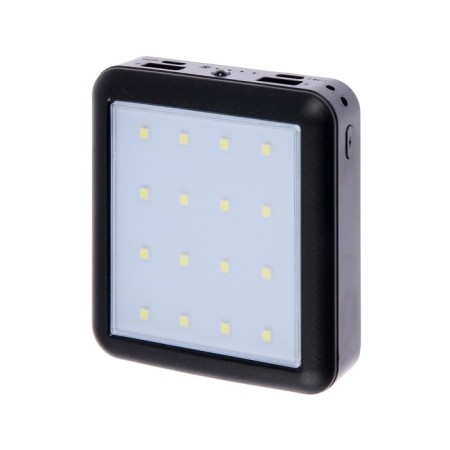 External battery 484, 10000 mAh, Type-C/Lightning/MicroUSB cables, lantern, black-1