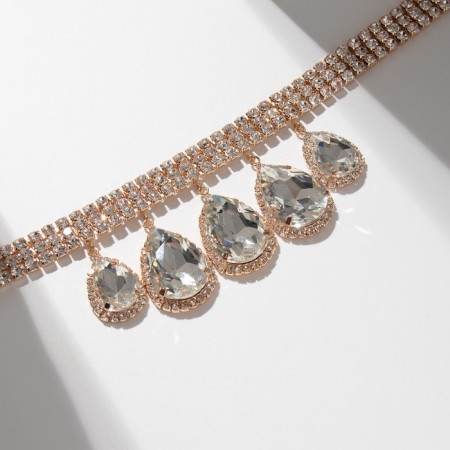 Choker-Coker "drop" rhinestones, white in gold-1