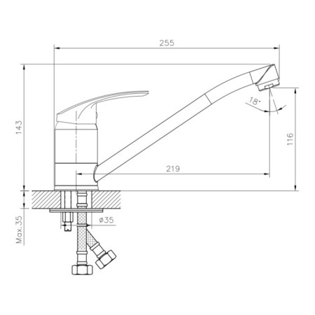 Decoroom DR71018 kitchen mixer, single -leaf, excess length 219 mm, chrome-1