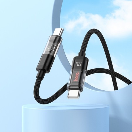 Cable Hoco U116, Type-C-Type-C, 60 W, 3 A, 1.2 m, transparent, fast charging, nylon, black-8