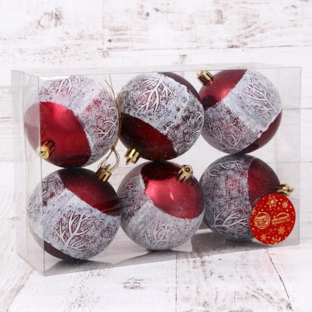 Set of balls plastic D-8 cm, 6 pcs "Ethel" red-white-1
