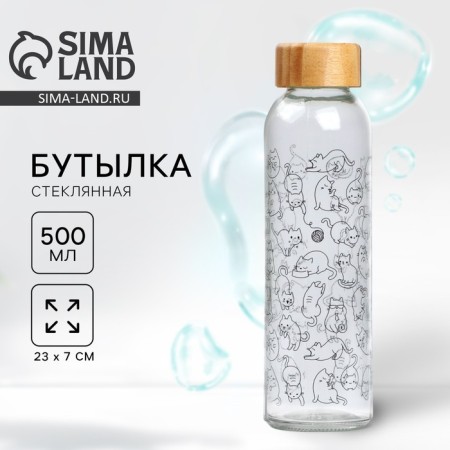 Water bottle "Kitty", 500 ml, glass