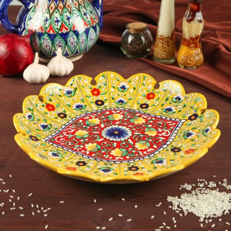 Largan Rishtan ceramics "Flowers", 31 cm, yellow mix, corrugated-7