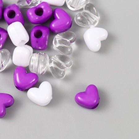 Plastic beads "Heart. Violet, white, transparent" set of 20 g 1.2x0.9x0.8 cm-1