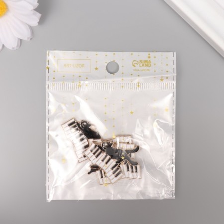 Decor for creativity metal, enamel "Black cat and piano" 2.9x2 cm-3