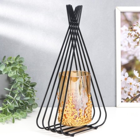 Summary metal, glass per 1 candle "Pyramid" D-7.5 cm, gold, black 9x16.5x31 cm-1