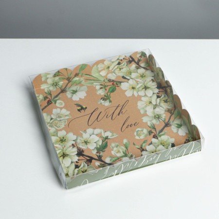 Cookie box, confectionery packaging with PVC lid, "bee", 21 x 21 x 3 cm