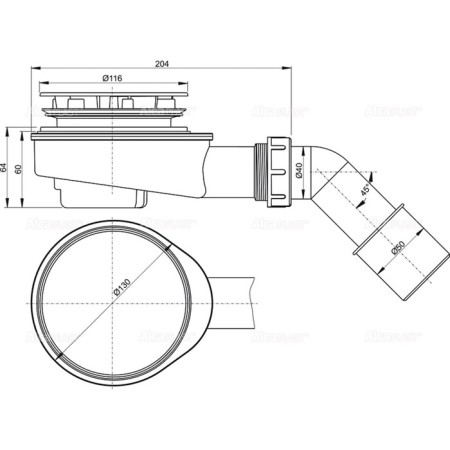 Siphon for the pan alcaplast a491cr, with a drain hole D = 90 mm, lowered, chrome-1