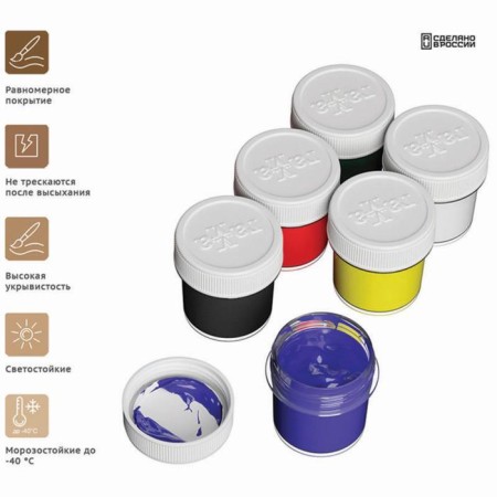 Acrylic paint, set of 6 colors x 20 ml, gamut "Hobbies", frost -resistant, glossy, 3012196-7