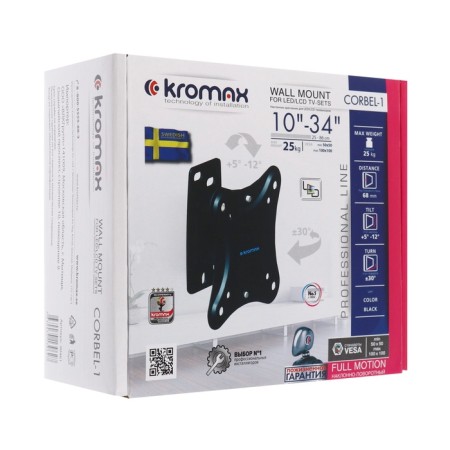 Kromax Corbel-1 bracket, for TV, fixed, 10-34 ", 68 mm from the wall, black-9
