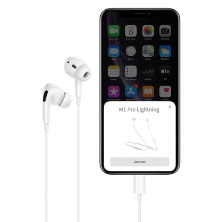 Hoco M1 Pro headphones, wired, vacuum, microphone, Lightning, 1.2 m, white-7