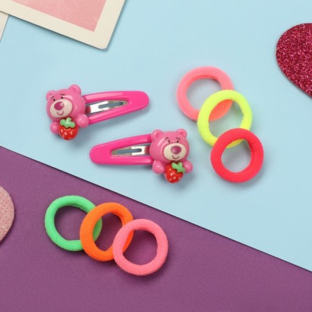 Caramel hair set (10 elastic bands 1.5 cm, 2 invisibility 3.5 cm) bears, pink-1