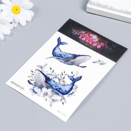 Tattoo on the body color "Whales in colors" 10.5x12 cm-1