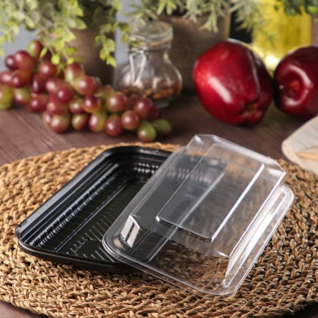 Container with a lid is disposable plastic, 24 × 12 × 4.3 cm, internal dimensions 21 × 9 × 3.6 cm, 750 ml, black color-1