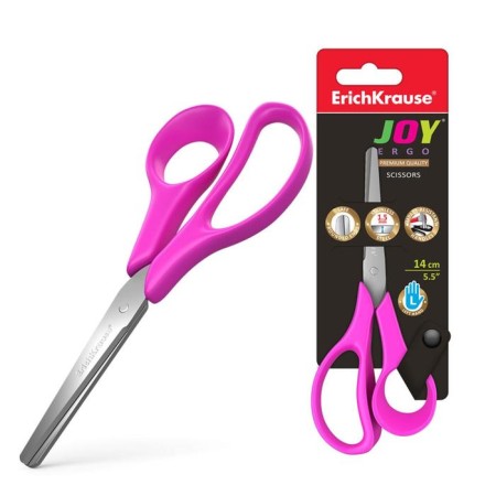 Children's scissors for left -handed 14 cm, Erichkrause Joy Ergo, with rounded ends of blades and ruler, mix