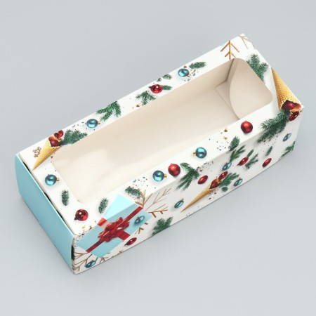 Box for confectionery products with the Window "New Year", 26 x 10 x 8 cm, New Year-1