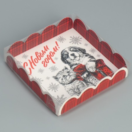 Box for confectionery products with PVC “Happy New Year!”, 13 x 13 x 3 cm, New Year-1