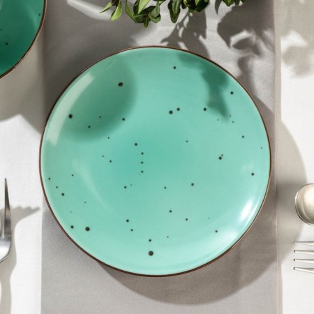 Porcelain plate flat dots menta, d = 16.5 cm, turquoise color