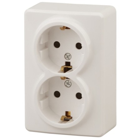 2x2p+E Schuko socket with curtains, 16A-250V, IP20, OU, ERA expert, ivory (12/120/