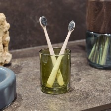 A glass for dental brushes, 8x8x10 cm, green color