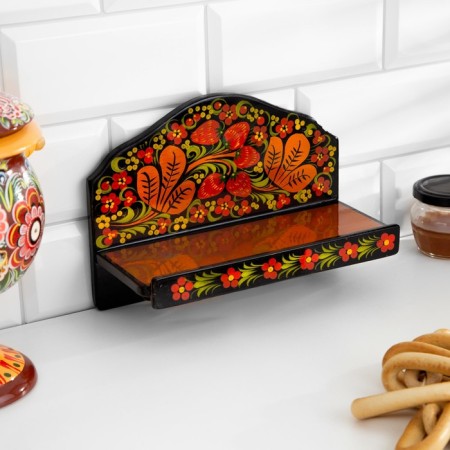 Semi -Strawberry set, 6 items: 2 boards, 3 banks, stand, Khokhloma-2