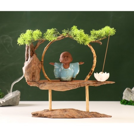 Souvenir tree, porcelain "Little Buddha in Blue" with a stand for incense 35x35x9.5 cm-9