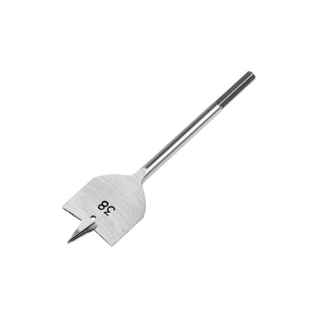 Drill on wooder scrap, hexagonal shank, 38 x 152 mm