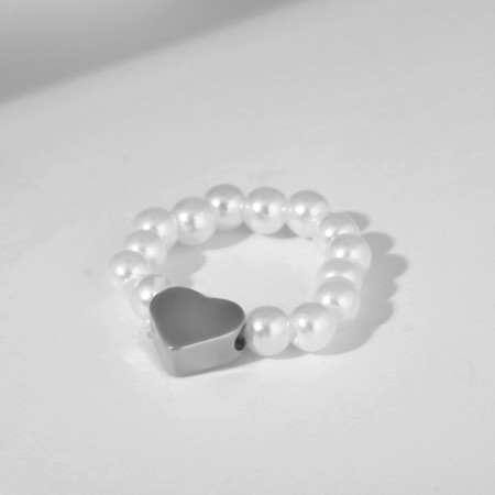 Ring "heart", white color with silver-2