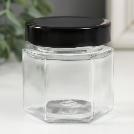 Bank for candles glass with a hexagon lid is a transparent 100 ml 5.5x5x6.5 cm
