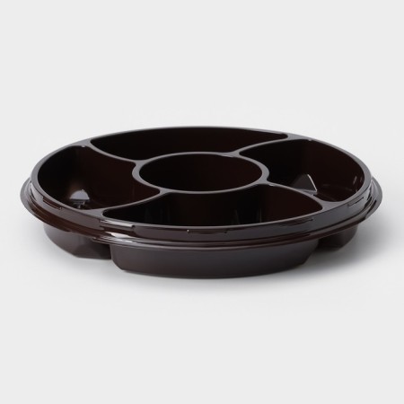 Menzhitsa is disposable plastic, d = 26 × 4.2 cm, 5 sections, bottom, round, 110 pcs/pc, brown color