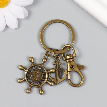 Keychain metal with carbine "anchor and storm" bronze 7 cm-1