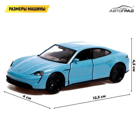 Metal machine Porsche Taycan Turbo S, 1:32, doors, inertia, blue color open-1