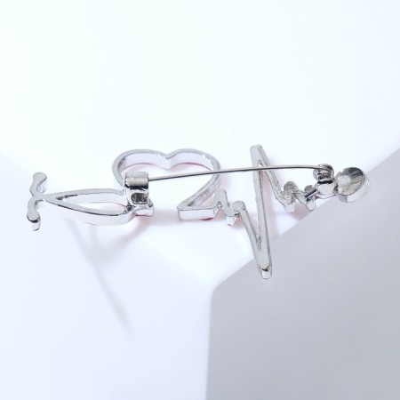 Brooch "Stetoscope" cardiogram, red color in silver-1