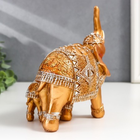 Souvenir Polystone "Golden Elephant with an Elephant in the Mirror Popon" 17.5x15x9.5 cm-3