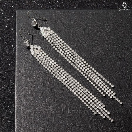 Hanging earrings with “Hollywood” rhinestones, white color in silver, 11.2 cm-1