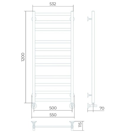 Water towel -heated towel -heated LARUSSO "Quatro" P11, 500x1200 mm, 493 W, lower connection-2