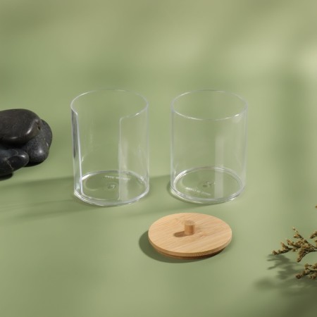 Organizer for storing cotton sticks and disks "Bamboo", with a lid, 2 removable sections, 7 × 18.5 cm, in a cardboard box, a transparent color-5