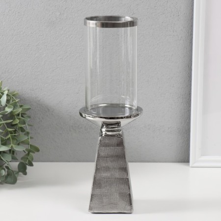 Ceramics candlestick, glass for 1 candle "BUENO" d = 7.5 cm silver 9.5x9.5x29.5 cm-2