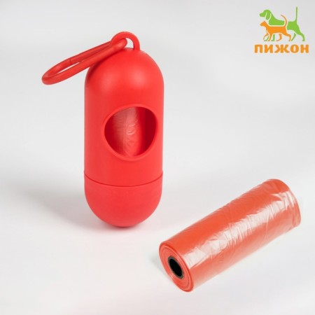 Container with packets for cleaning for dogs (roll 15 packets 29x21 cm), red