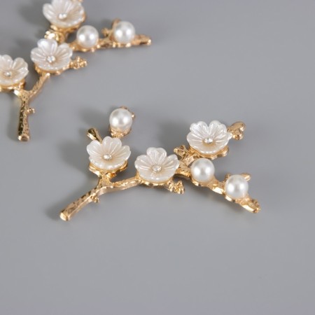 Decor for creativity Metal "Branch Flower" rhinestones, pearls 5x6 cm-1