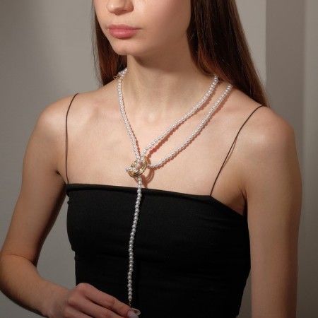 Beads "Pearls" Ring, ball No. 4, white color in gold, l = 50 cm