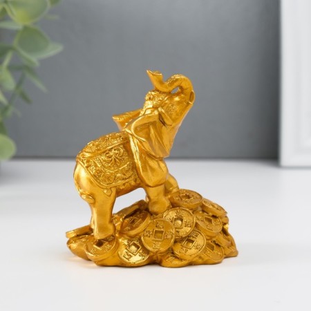 NECE Polystone Gold "Elephant on the hill of coins" 8.7x7.5x5.4 cm-1