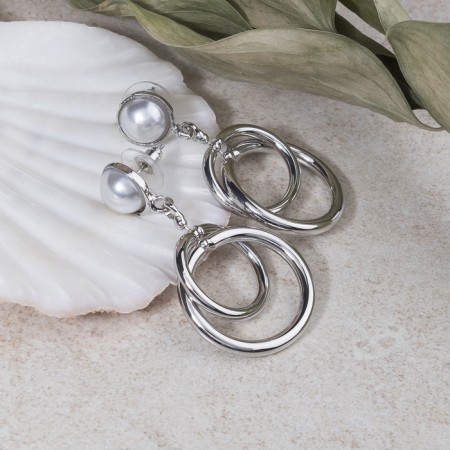 Earrings with pearls "Eternity", white color in silver
