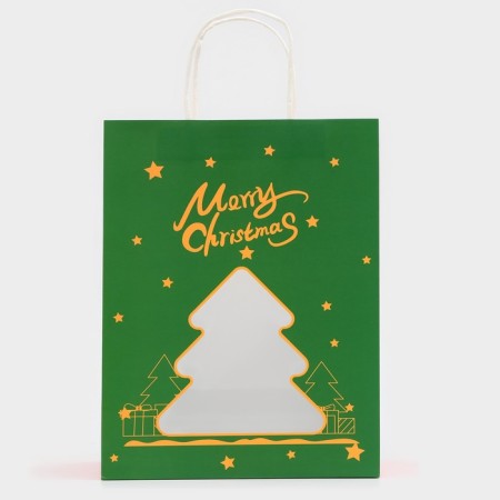 Gift package with the "Christmas tree" window 26 x 35 x 16 cm, green-2