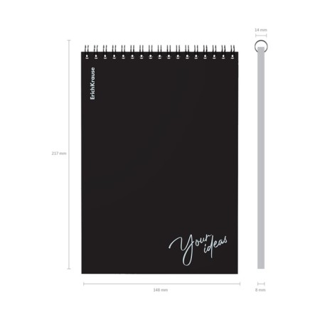 Notepad for spirals A5, 80 sheets, cage, Erichkrause "Words", black, plastic cover silk -screen covers, OFSET BELICT 100%, black-3